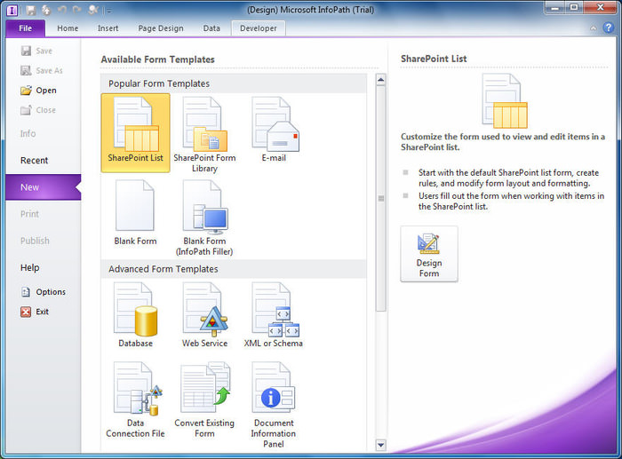 Microsoft InfoPath file extensions