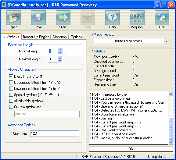 Rar password recovery