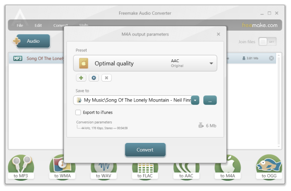 Using Freemake Audio converter to convert MP3 to M4A