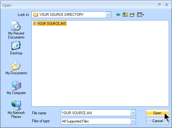 Select the AVI source file you wish to convert to MPG file with MyVideoConverter.
