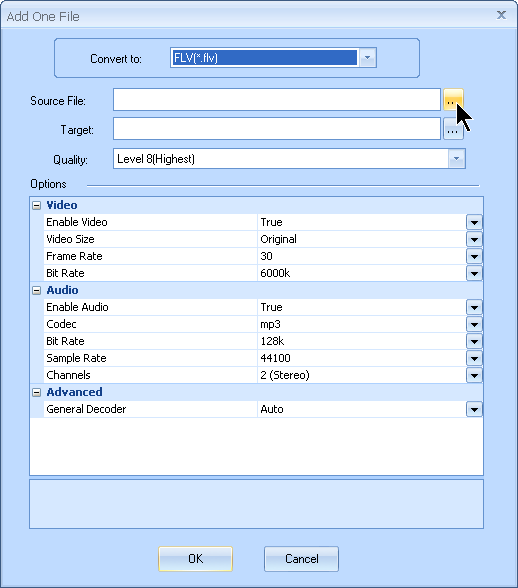 Choose FLV as the output format in MyVideoConverter.