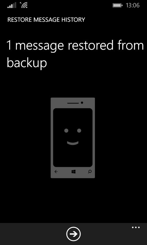 Chat backup succesffuly restored in Windows Phone
