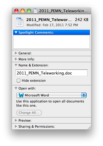 Mac OS Finder get file info window