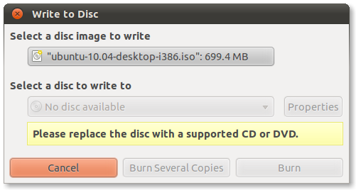 Gnome Desktop Write to Disc