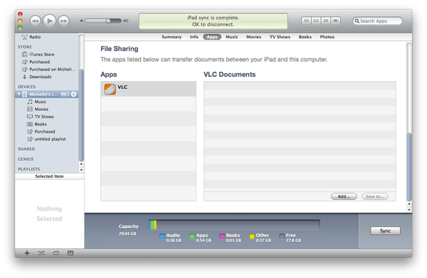 Apple iTunes menu apps file sharing option