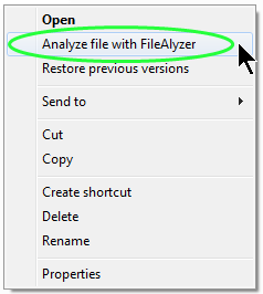 FileAlyzer option in content menu screenshot.