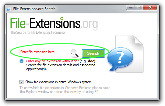 File-Extensions.org Search search box highlighted screenshot