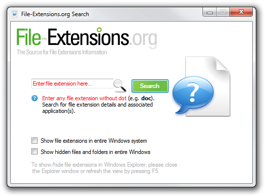 File-Extensions.org Search utility screenshot