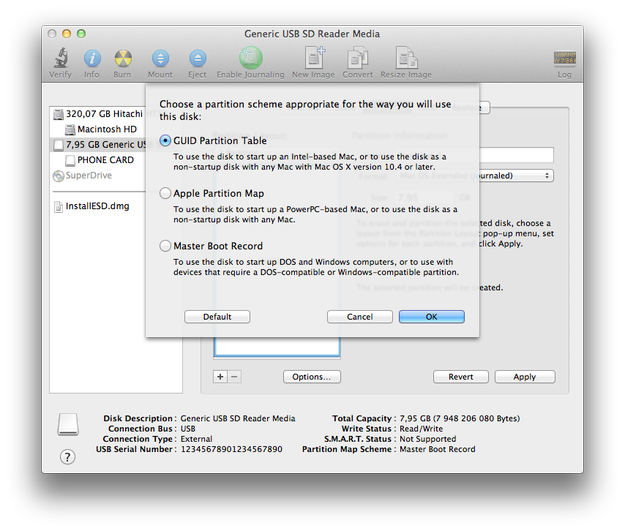 Apple Disk Utility partition options
