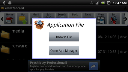 Android APK file options in Astro Explorer