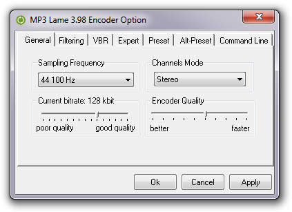 Output audio format settings