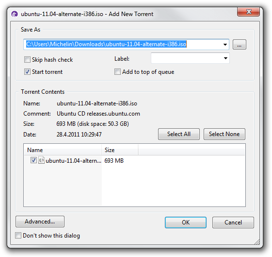 BitTorrent settings window