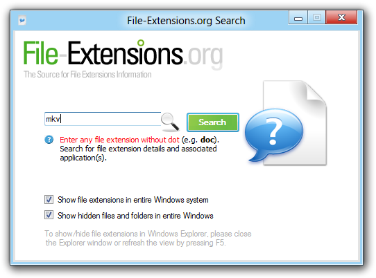 FIle-extensions.org Search app for Windows
