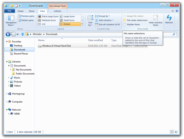 Windows 8 Explorer file extensions setting