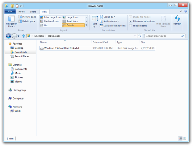 Windows 8 Explorer show file extensions enabled