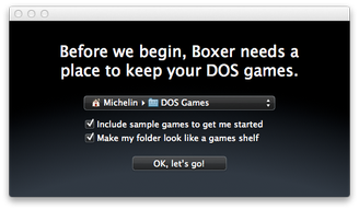 Boxer DOS Games folder setup screen