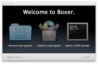 Boxer for Mac Welcome Window