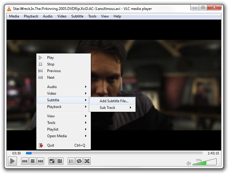 Adding subtitles to VLC player