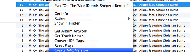 iTunes create AAC version option