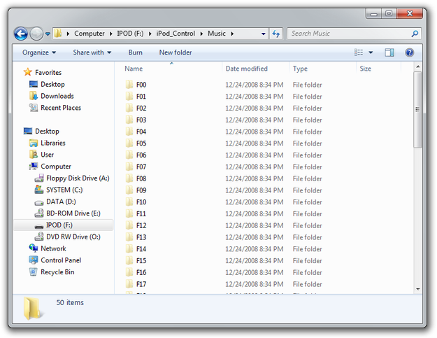 Windows Explorer view content of iPod