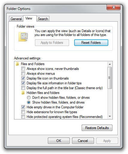 Windows Folder Settings