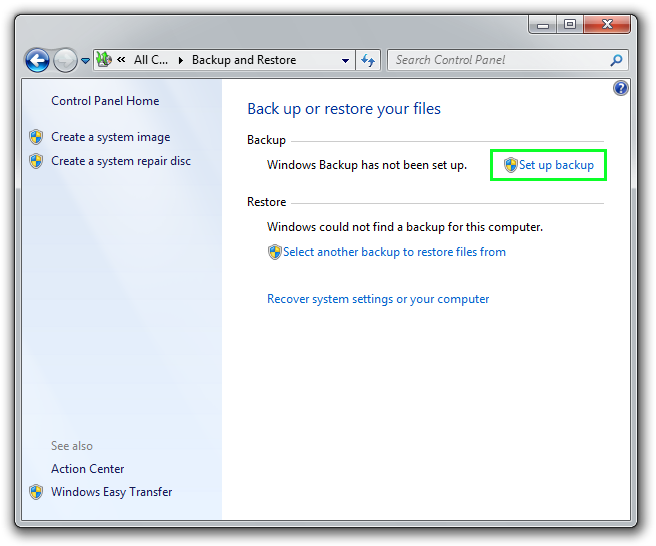 Windows 7 backup and restore