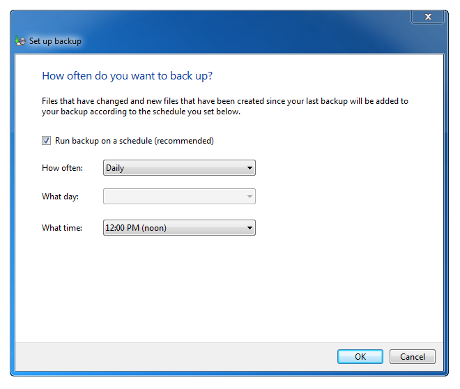 Windows 7 backup schedule