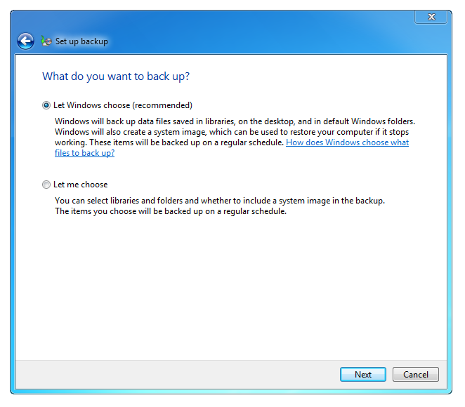 Windows 7 Backup select files to backup