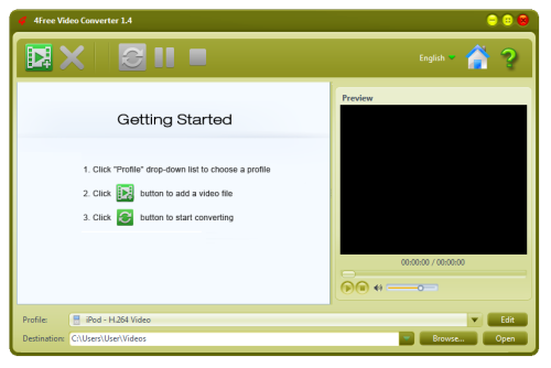 4Free Video Converter for Windows startup screenshot.