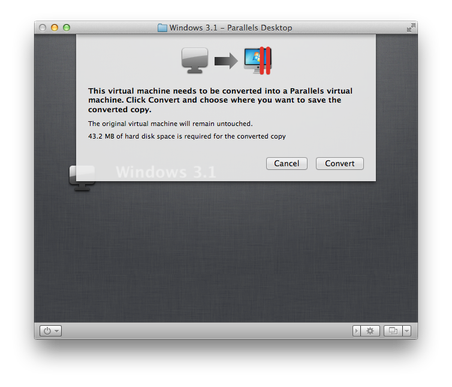 Parallels Desktop VMware virtual machine converting