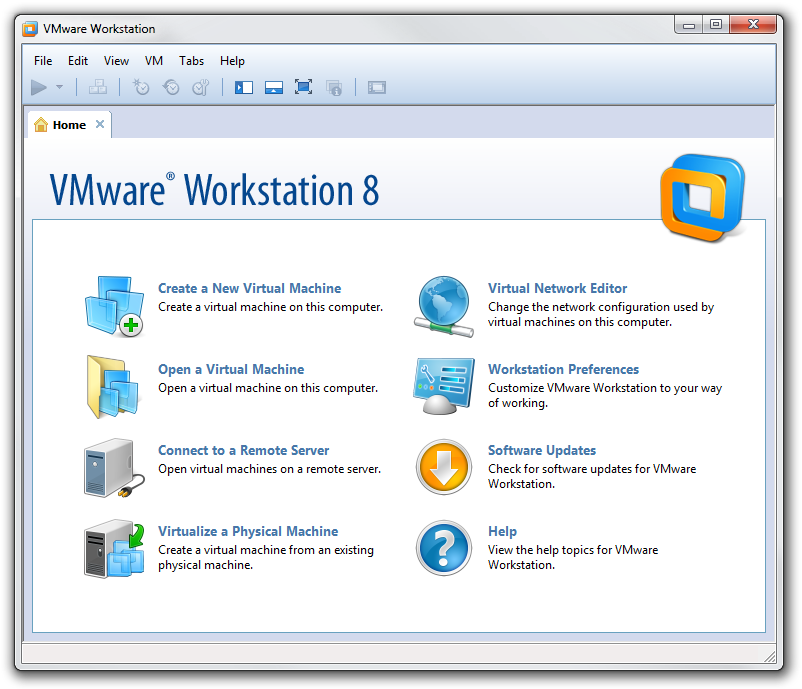 Vmware Workstation 8 main window.