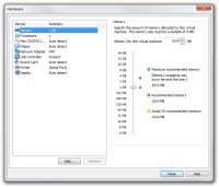 Step 1 of adjusting hardware settings in new VMware virtual machine.