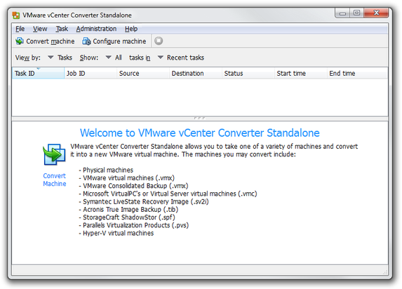 VMware vCenter Converter Standalone main window