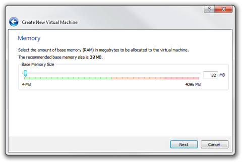 VirtualBox Wizard amount RAM