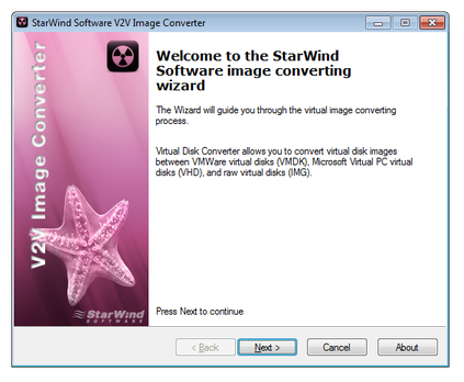 Starwind Software V2V image converter main window