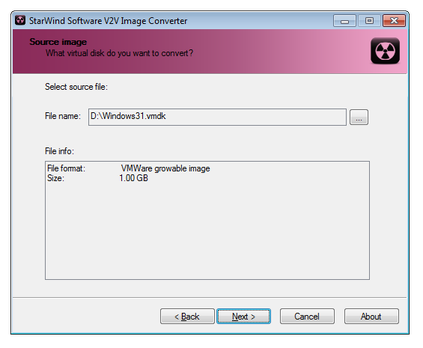 Starwind Software V2V image converter select source file