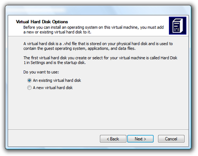 Microsoft Virtual PC Wizard virtual hard disk options