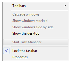 Task Manager disabled in notification area context menu.