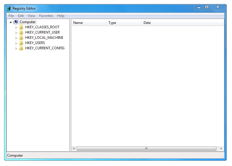 Windows registry editor launched.