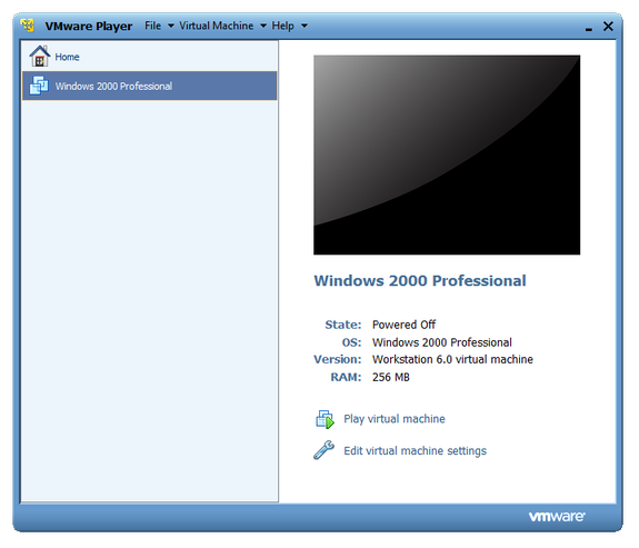 VMware Player main window