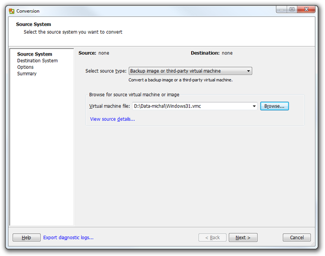 Vcenter Converter Standalone source system