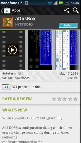 aDosBox in Google Play Store