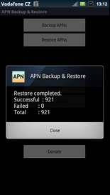 apn backup restore restoring finished