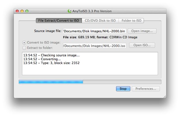 AnyToISO for Mac conversion in progress