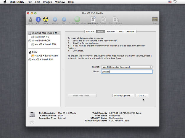 Mac OS X installation disk utility