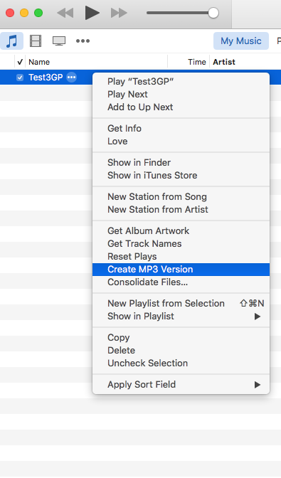Easily converting 3GP file to MP3 in iTunes.