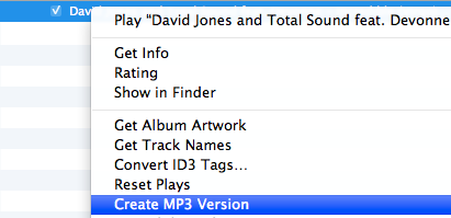 Apple iTunes create MP3 version