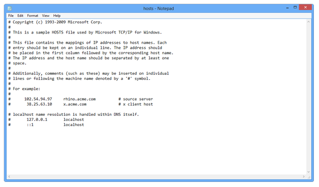 Windows Notepad editing hosts