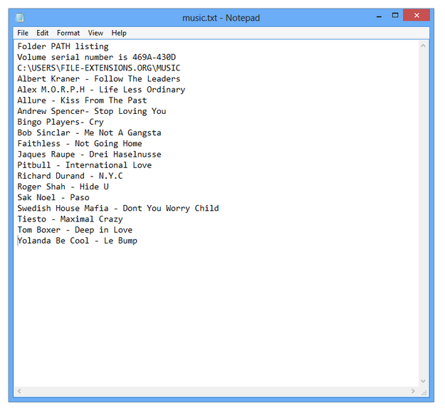 Windows Notepad view directory listing