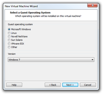 VMware Workstation Virtual Machine Wizard select OS